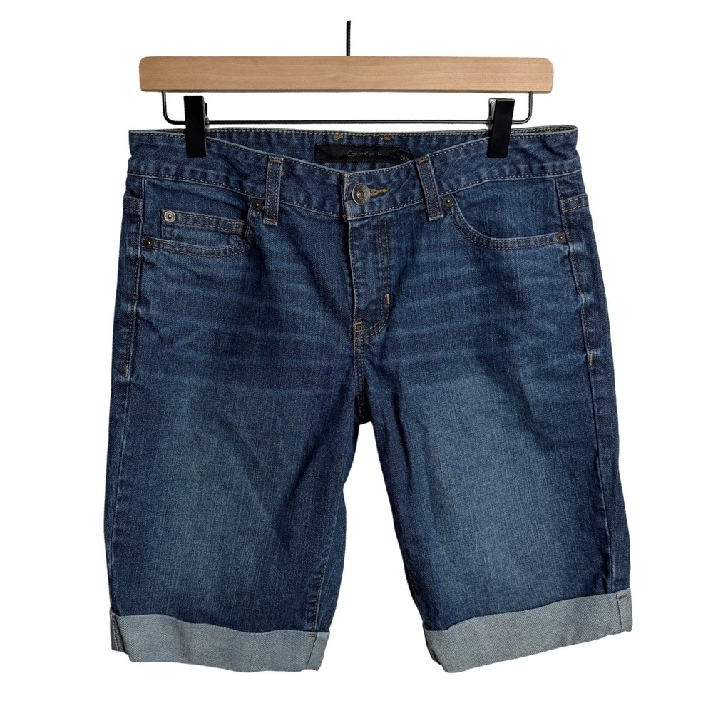 Calvin Klein Womens Cuffed Denim Shorts 28 Bermuda Stretch Jean 90s Y2K Retro